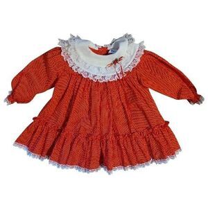 Vintage 18 months Bryan Red White Polka Dot Dress, Lace Collar Dress